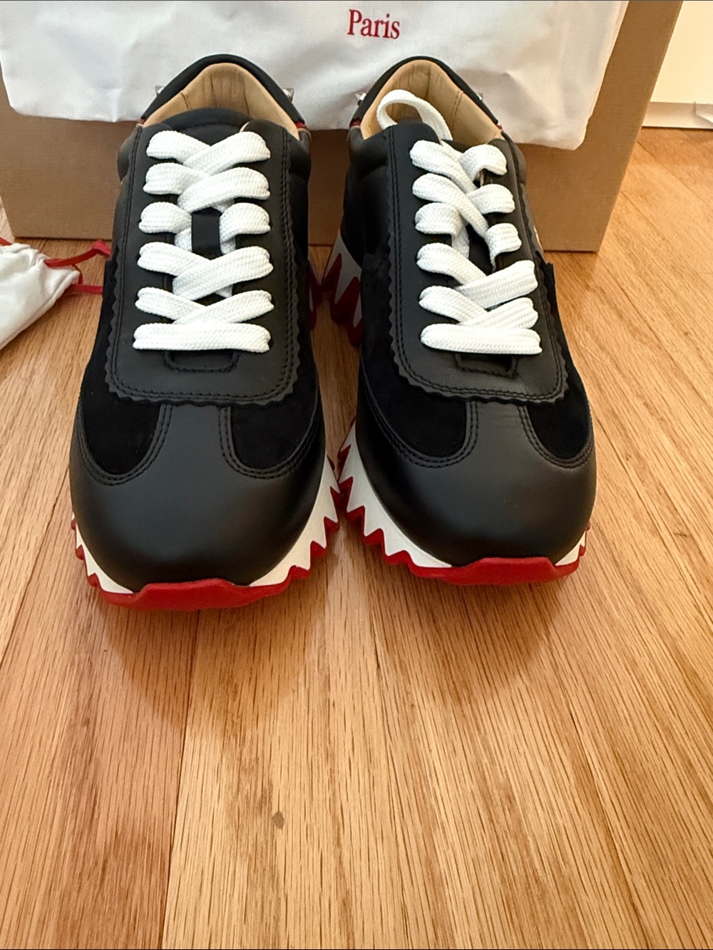 NEW Christian Louboutin Black Leather Womens Low-Top Sneakers with Red Outsole - Picture 7 of 7